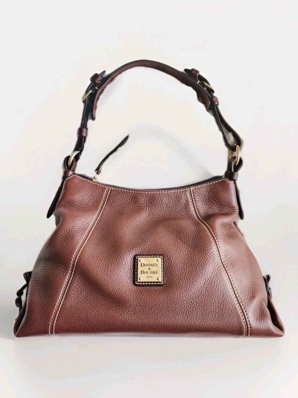 Dooney & Bourke East West Slouch Hobo Shoulder Bag Brown Pebbled Leather Gold